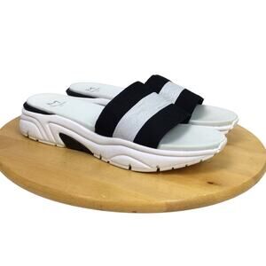 Marc Fischer Retro Fabric Striped Open Chunky Black White Platform Slide 10M